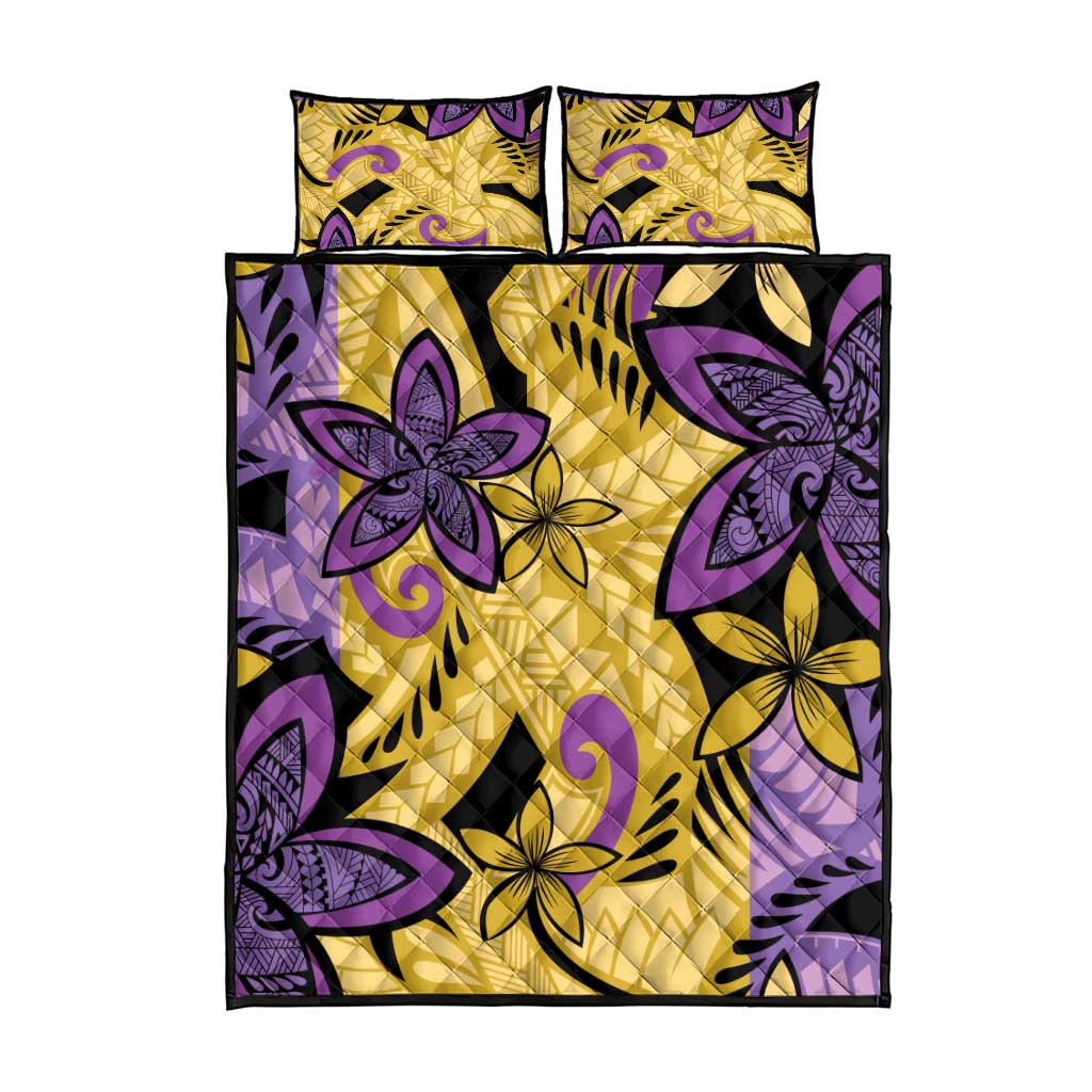 Plumeria Polynesian Pattern Quilt Bed Set Unique Fantasy Yellow Purple LT01 - Polynesian Pride
