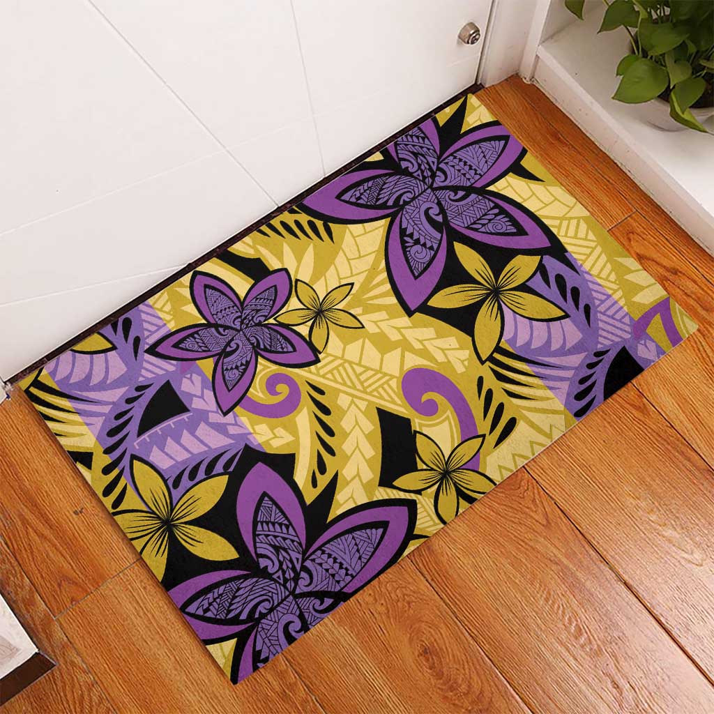 Plumeria Polynesian Pattern Rubber Doormat Unique Fantasy Yellow Purple LT01 - Polynesian Pride