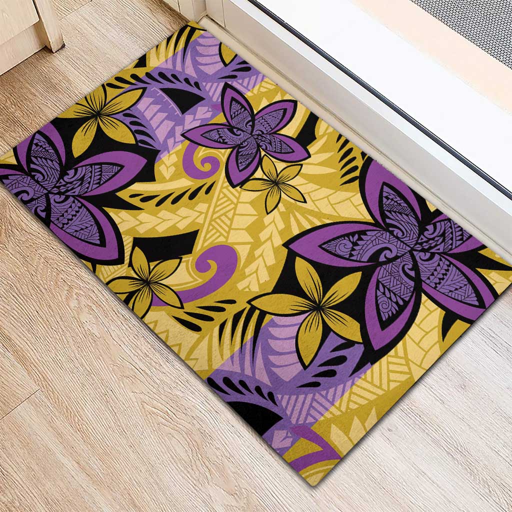 Plumeria Polynesian Pattern Rubber Doormat Unique Fantasy Yellow Purple LT01 - Polynesian Pride