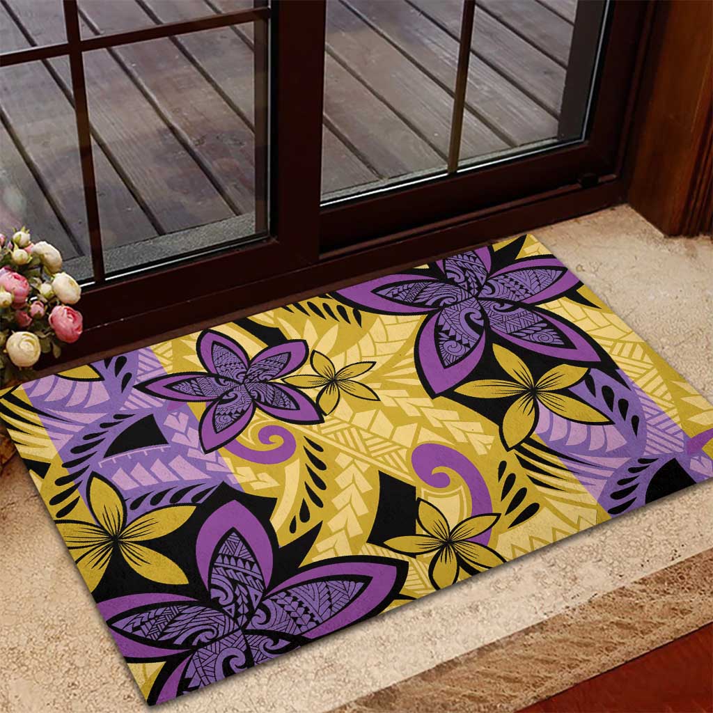 Plumeria Polynesian Pattern Rubber Doormat Unique Fantasy Yellow Purple LT01 - Polynesian Pride
