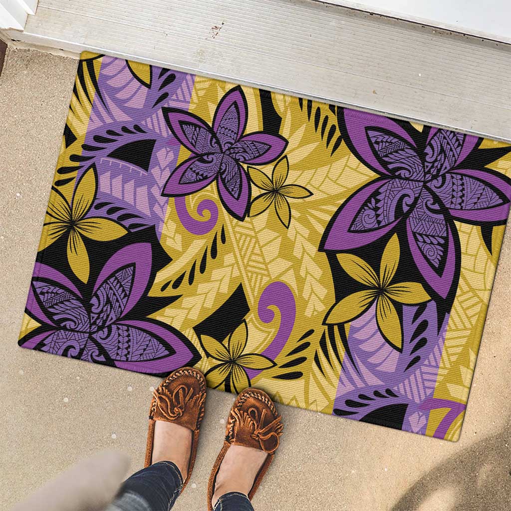 Plumeria Polynesian Pattern Rubber Doormat Unique Fantasy Yellow Purple LT01 - Polynesian Pride