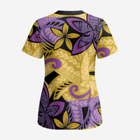Plumeria Polynesian Pattern Scrub Top Unique Fantasy Yellow Purple LT01 - Polynesian Pride
