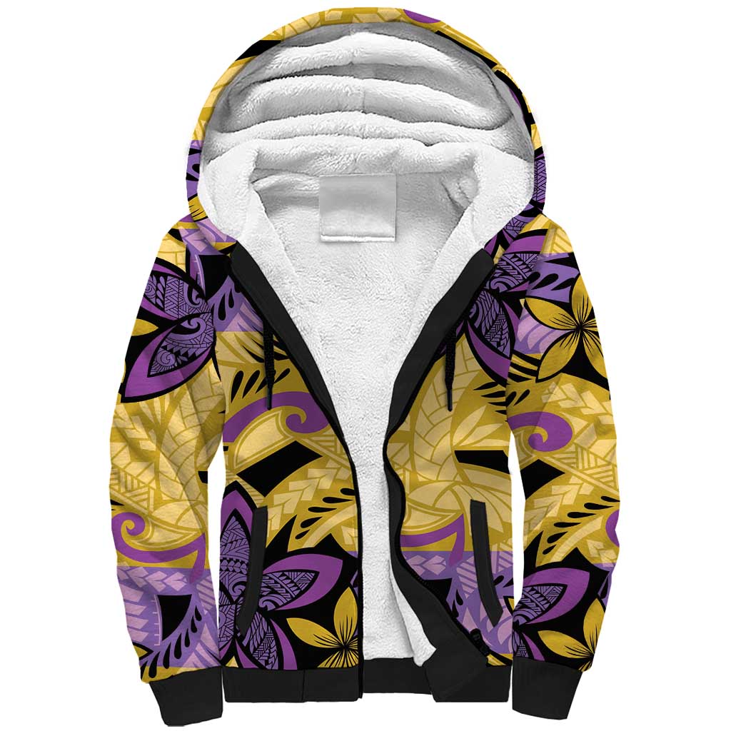 Plumeria Polynesian Pattern Sherpa Hoodie Unique Fantasy Yellow Purple LT01 Unisex Yellow - Polynesian Pride