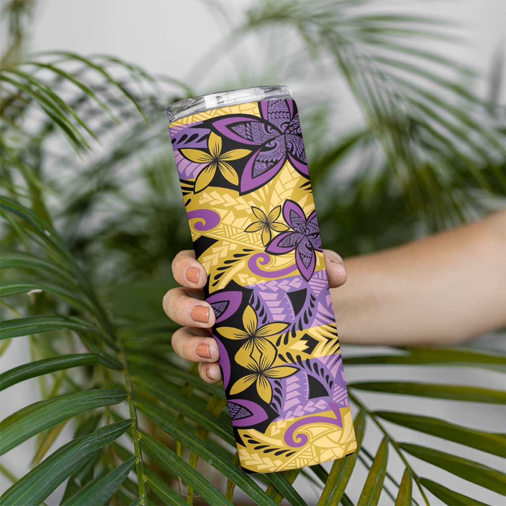 Plumeria Polynesian Pattern Skinny Tumbler Unique Fantasy Yellow Purple