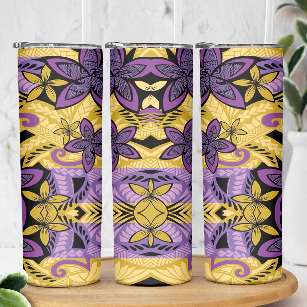 Plumeria Polynesian Pattern Skinny Tumbler Unique Fantasy Yellow Purple