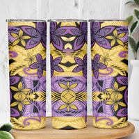 Plumeria Polynesian Pattern Skinny Tumbler Unique Fantasy Yellow Purple