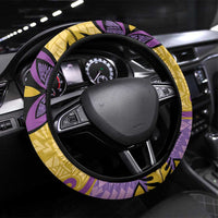 Plumeria Polynesian Pattern Steering Wheel Cover Unique Fantasy Yellow Purple LT01 Universal Fit Yellow - Polynesian Pride