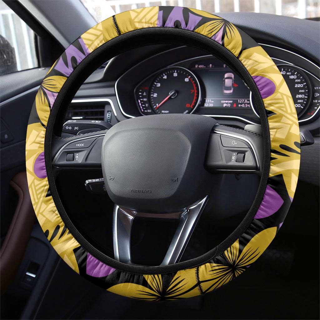 Plumeria Polynesian Pattern Steering Wheel Cover Unique Fantasy Yellow Purple LT01 - Polynesian Pride