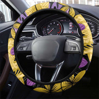 Plumeria Polynesian Pattern Steering Wheel Cover Unique Fantasy Yellow Purple LT01 - Polynesian Pride
