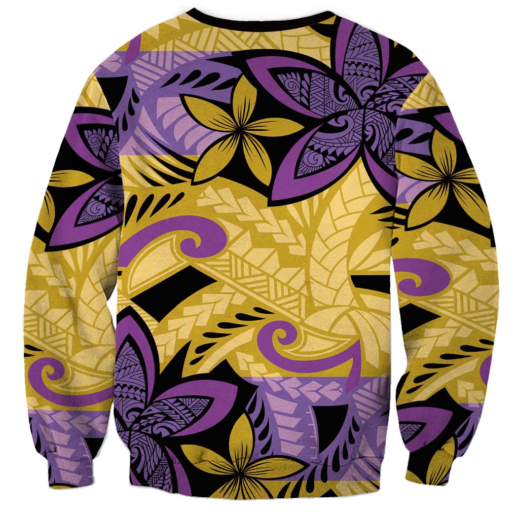 Plumeria Polynesian Pattern Sweatshirt Unique Fantasy Yellow Purple LT01 - Polynesian Pride