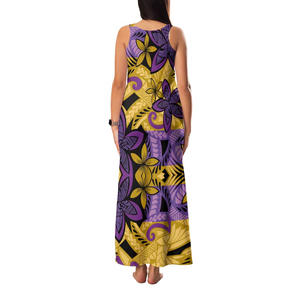 Plumeria Polynesian Pattern Tank Maxi Dress Unique Fantasy Yellow Purple
