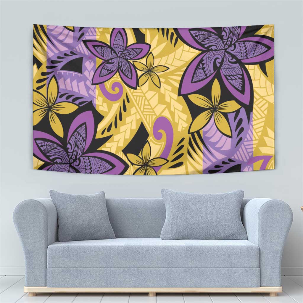 Plumeria Polynesian Pattern Tapestry Unique Fantasy Yellow Purple