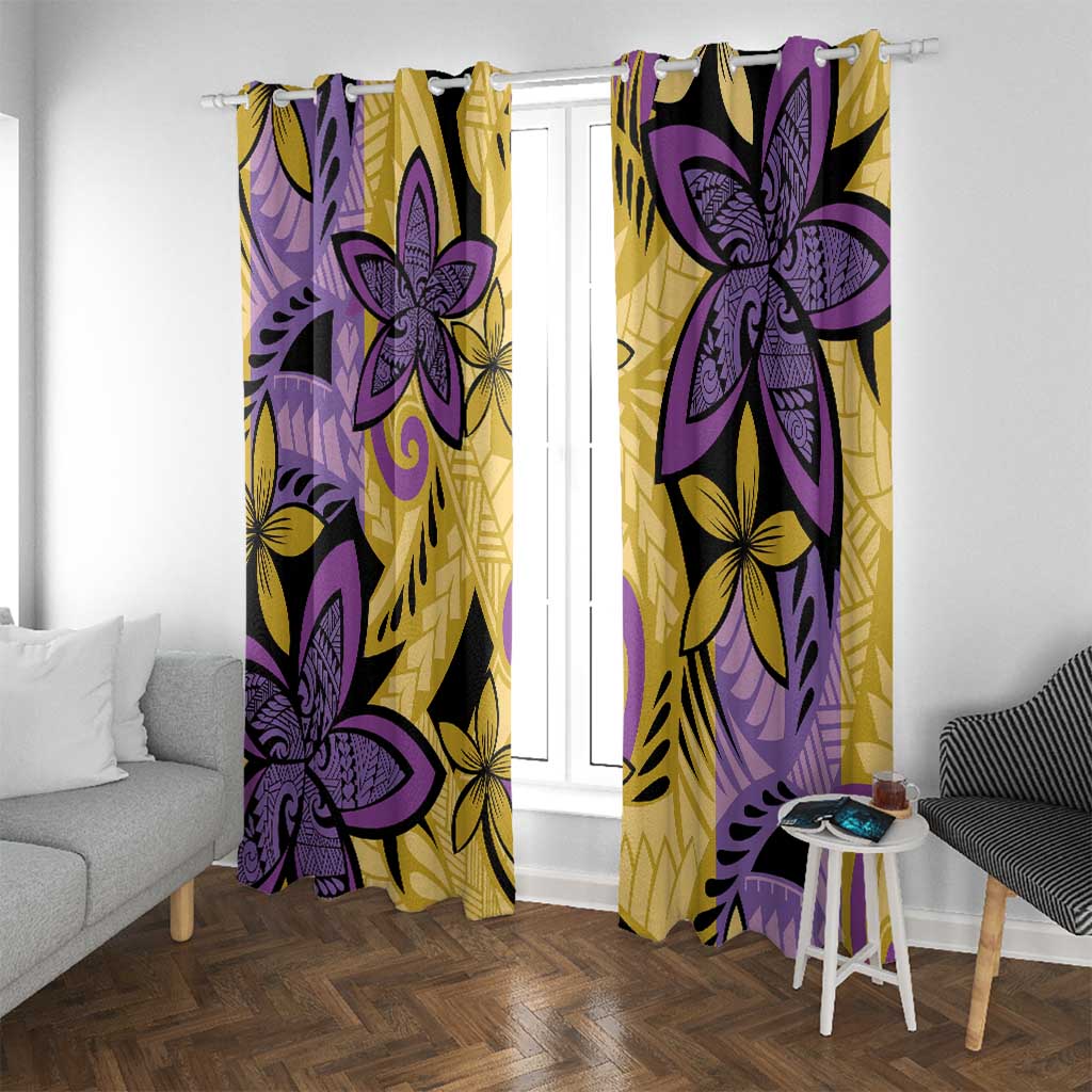 Plumeria Polynesian Pattern Window Curtain Unique Fantasy Yellow Purple LT01 With Grommets Yellow - Polynesian Pride