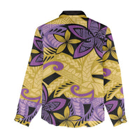 Plumeria Polynesian Pattern Women Casual Shirt Unique Fantasy Yellow Purple