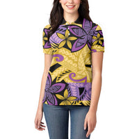 Plumeria Polynesian Pattern Women Polo Shirt Unique Fantasy Yellow Purple