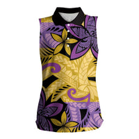 Plumeria Polynesian Pattern Women Sleeveless Polo Shirt Unique Fantasy Yellow Purple