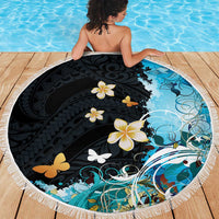 Blue Grunge Polynesian Pattern Beach Blanket Plumeria Floral LT01 - Polynesian Pride
