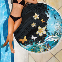 Blue Grunge Polynesian Pattern Beach Blanket Plumeria Floral LT01 - Polynesian Pride