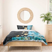 Blue Grunge Polynesian Pattern Bedding Set Plumeria Floral