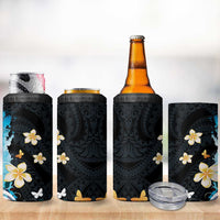 Blue Grunge Polynesian Pattern 4 in 1 Can Cooler Tumbler Plumeria Floral LT01 - Polynesian Pride