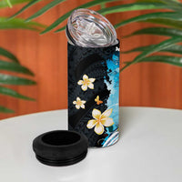 Blue Grunge Polynesian Pattern 4 in 1 Can Cooler Tumbler Plumeria Floral LT01 - Polynesian Pride