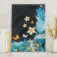 Blue Grunge Polynesian Pattern Canvas Wall Art Plumeria Floral LT01 Without Frame Blue - Polynesian Pride