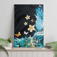 Blue Grunge Polynesian Pattern Canvas Wall Art Plumeria Floral LT01 - Polynesian Pride