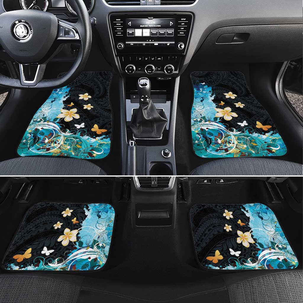 Blue Grunge Polynesian Pattern Car Mats Plumeria Floral LT01 Set 4pcs Blue - Polynesian Pride