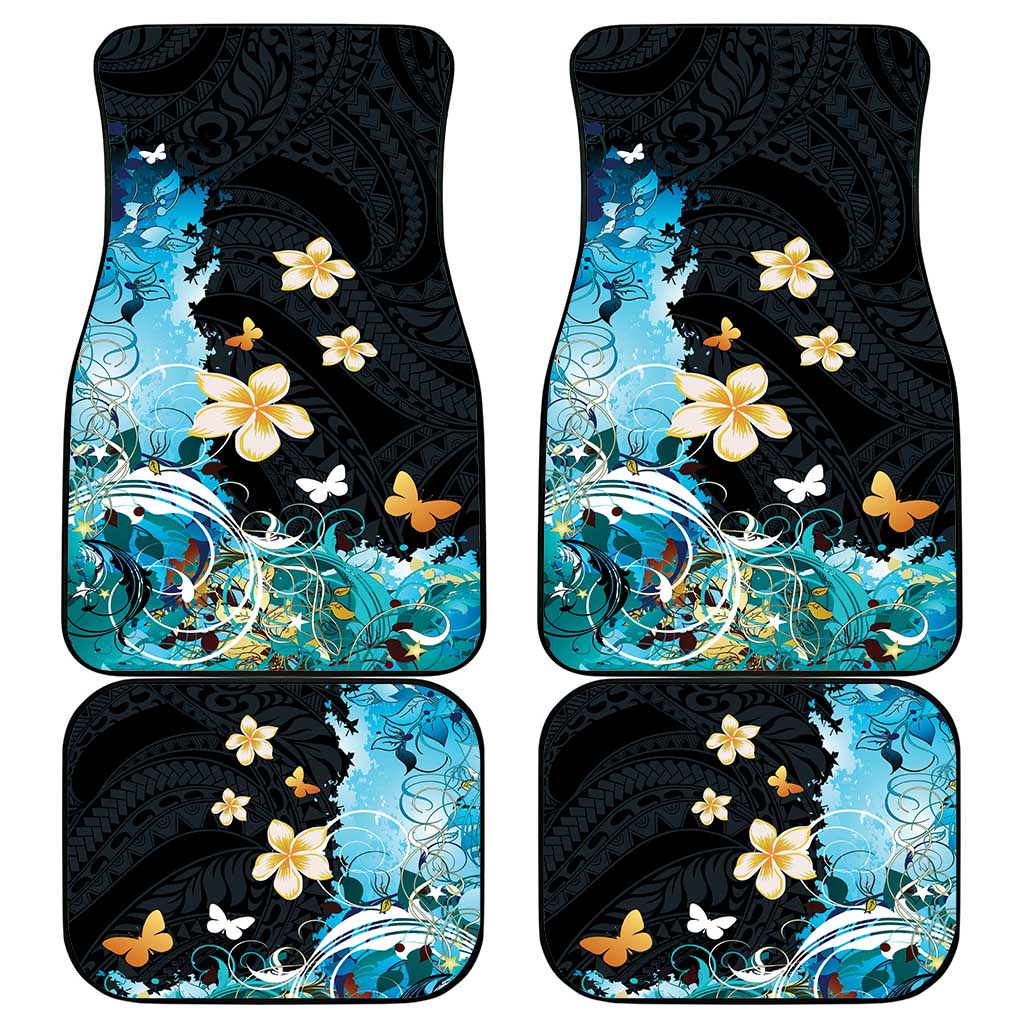 Blue Grunge Polynesian Pattern Car Mats Plumeria Floral LT01 - Polynesian Pride