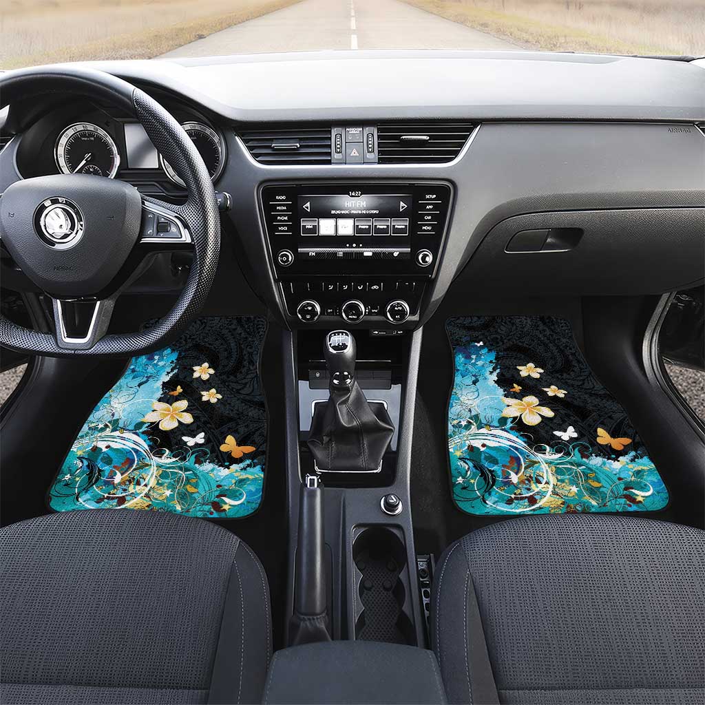 Blue Grunge Polynesian Pattern Car Mats Plumeria Floral LT01 Set 2pcs - Front Blue - Polynesian Pride