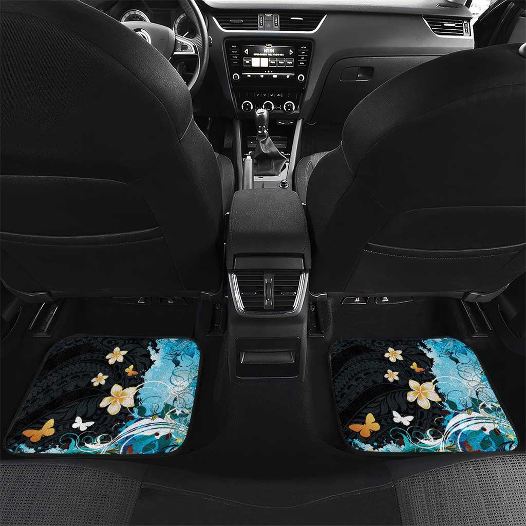 Blue Grunge Polynesian Pattern Car Mats Plumeria Floral LT01 Set 2pcs - Back Blue - Polynesian Pride