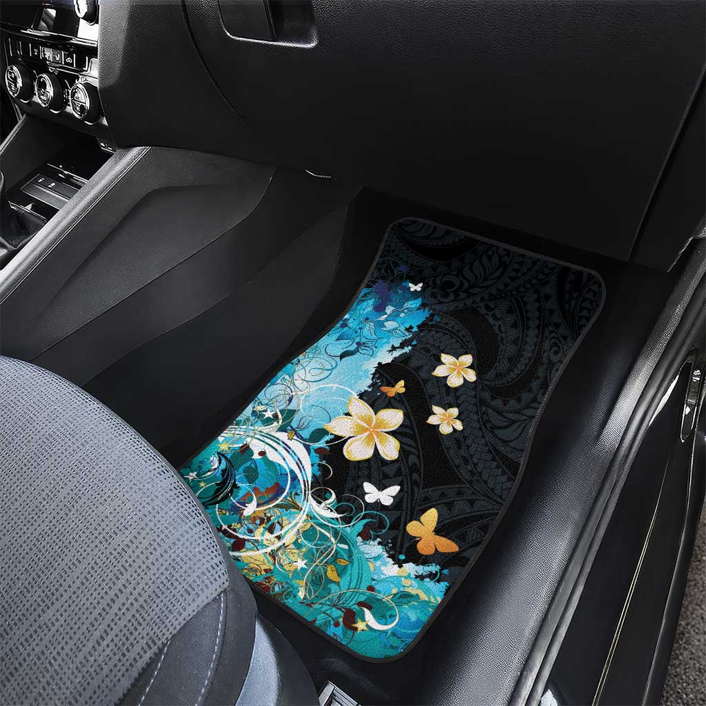 Blue Grunge Polynesian Pattern Car Mats Plumeria Floral LT01 - Polynesian Pride