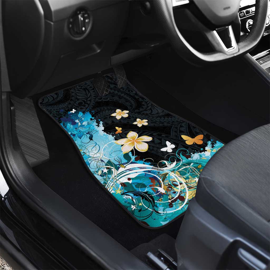 Blue Grunge Polynesian Pattern Car Mats Plumeria Floral LT01 - Polynesian Pride