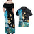 Blue Grunge Polynesian Pattern Couples Matching Off Shoulder Maxi Dress and Hawaiian Shirt Plumeria Floral