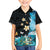 Blue Grunge Polynesian Pattern Family Matching Off The Shoulder Long Sleeve Dress and Hawaiian Shirt Plumeria Floral