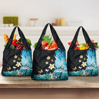 Blue Grunge Polynesian Pattern Grocery Bag Plumeria Floral LT01 3-pack One Size Blue - Polynesian Pride
