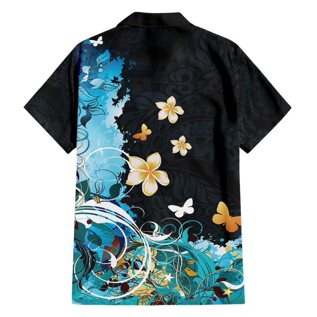 Blue Grunge Polynesian Pattern Hawaiian Shirt Plumeria Floral LT01 - Polynesian Pride