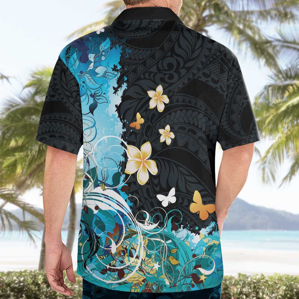 Blue Grunge Polynesian Pattern Hawaiian Shirt Plumeria Floral LT01 - Polynesian Pride