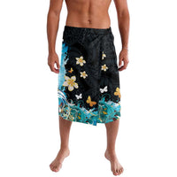 Blue Grunge Polynesian Pattern Lavalava Plumeria Floral