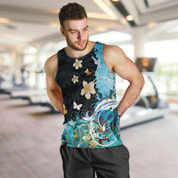 Blue Grunge Polynesian Pattern Men Tank Top Plumeria Floral LT01 Blue - Polynesian Pride