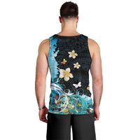 Blue Grunge Polynesian Pattern Men Tank Top Plumeria Floral LT01 - Polynesian Pride