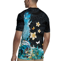 Blue Grunge Polynesian Pattern Rugby Jersey Plumeria Floral LT01 - Polynesian Pride