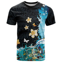 Blue Grunge Polynesian Pattern T Shirt Plumeria Floral