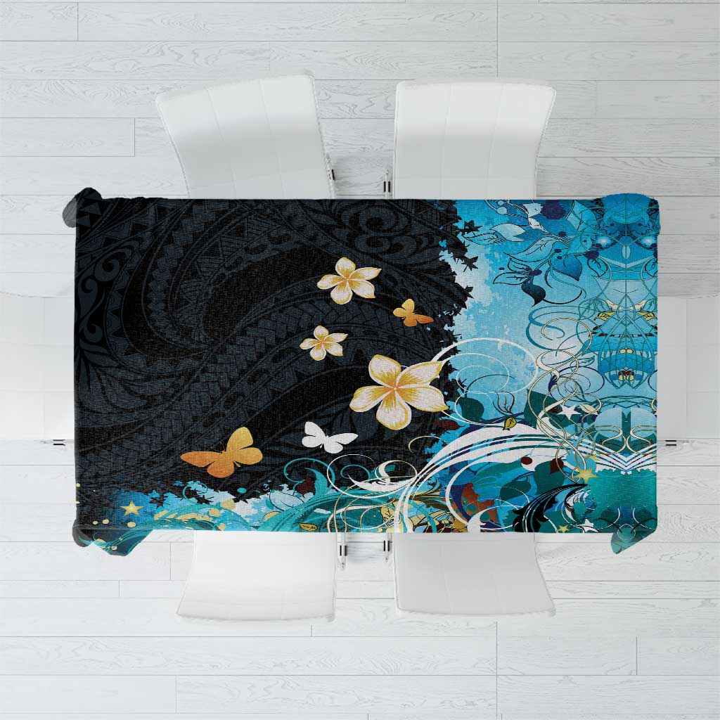 Blue Grunge Polynesian Pattern Tablecloth Plumeria Floral LT01 Blue - Polynesian Pride