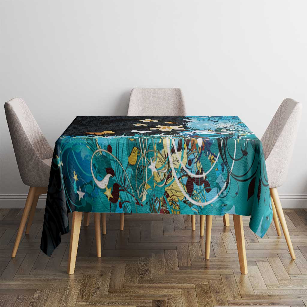 Blue Grunge Polynesian Pattern Tablecloth Plumeria Floral LT01 - Polynesian Pride