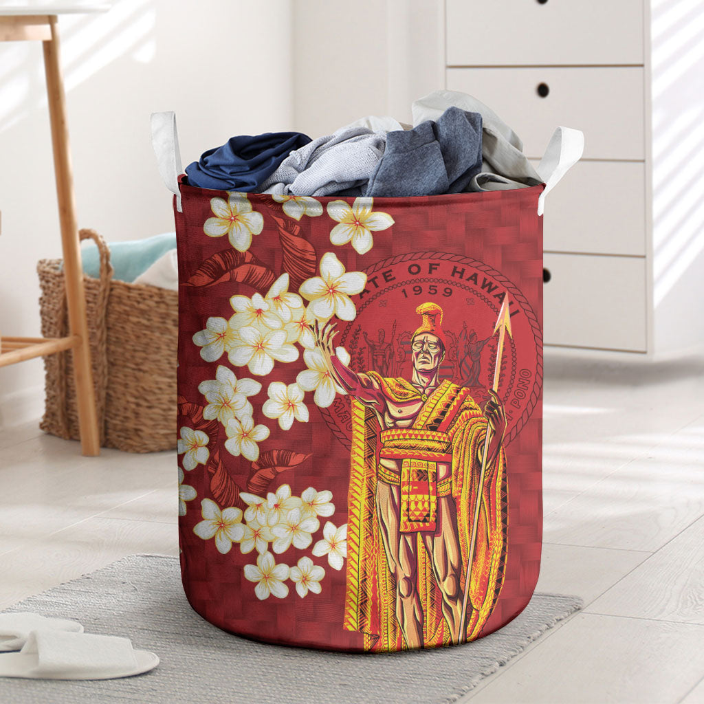 Hawaii King Kamehameha Laundry Basket Plumeria Lauhala Pattern LT01 Red - Polynesian Pride