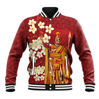 Hawaii King Kamehameha Baseball Jacket Plumeria Lauhala Pattern LT01 Unisex Red - Polynesian Pride