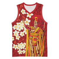 Hawaii King Kamehameha Basketball Jersey Plumeria Lauhala Pattern LT01 Unisex Red - Polynesian Pride