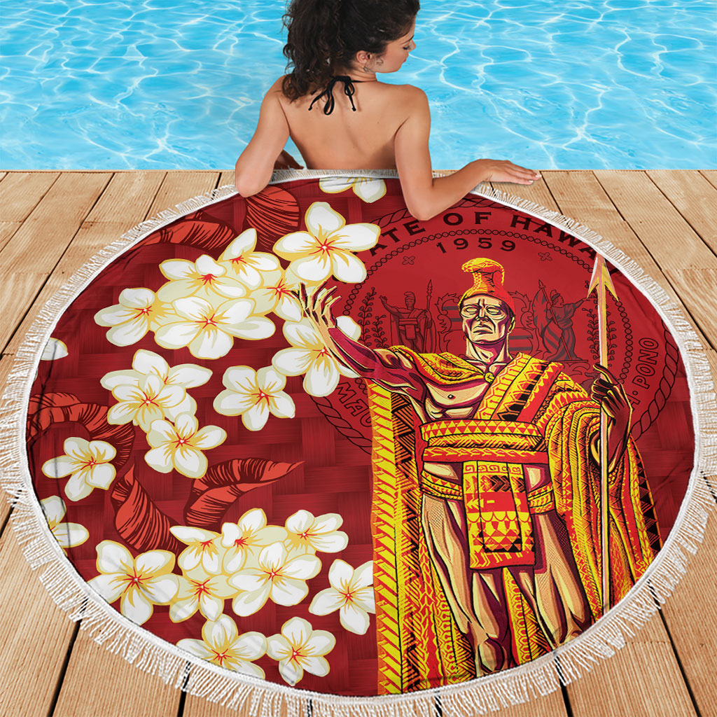 Hawaii King Kamehameha Beach Blanket Plumeria Lauhala Pattern