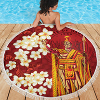 Hawaii King Kamehameha Beach Blanket Plumeria Lauhala Pattern